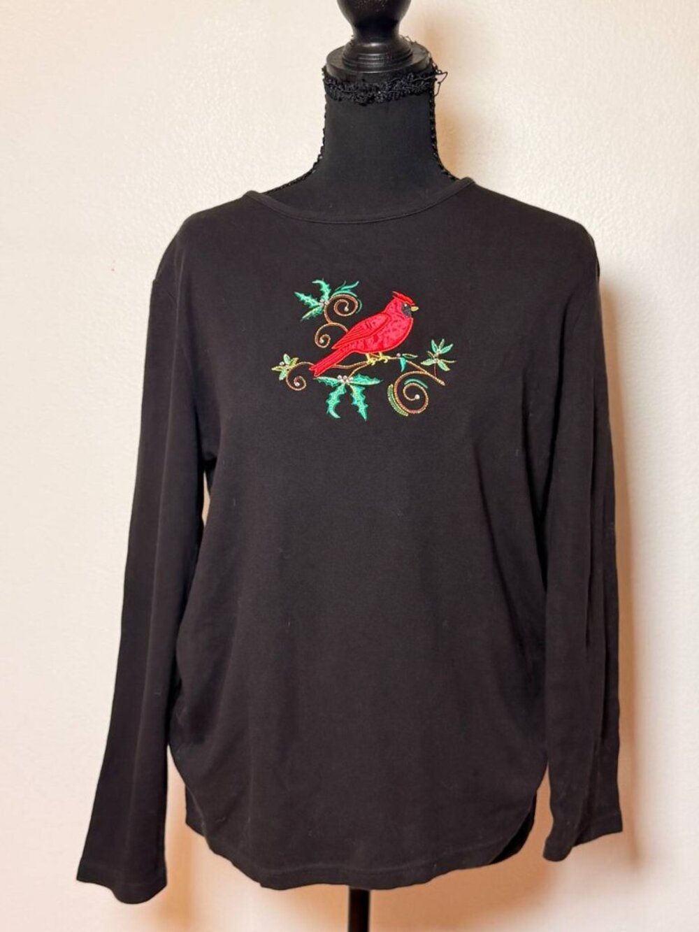 Covington Sport Black Embroidered Cardinal Long Sleeve 100% Cotton